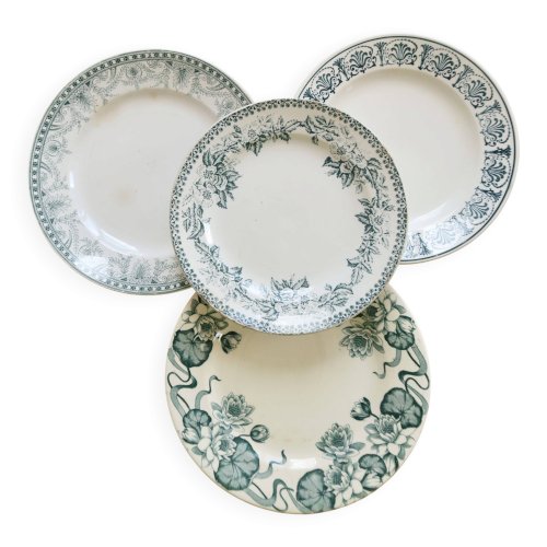 Assiettes à dessert vintage dépareillées terre de fer - Tons verts