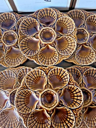 Assiettes à huîtres barbotine Sarreguemines, marron (lot de 6)