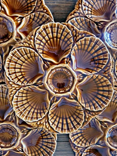 Assiettes à huîtres barbotine Sarreguemines, marron (lot de 6)