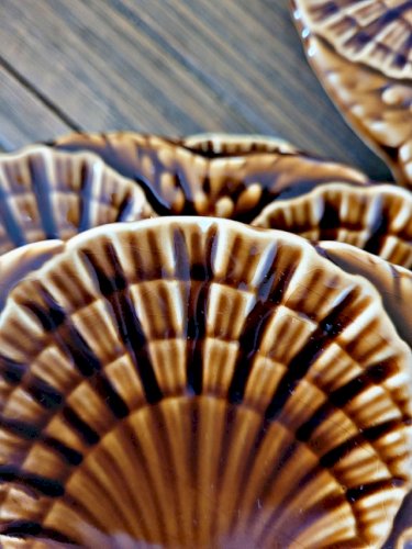 Assiettes à huîtres barbotine Sarreguemines, marron (lot de 6)