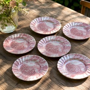 Antique English plates Myott Staffordshire ironstone pink