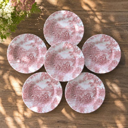 Assiettes anciennes anglaises Myott Staffordshire terre de fer rose