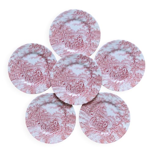 Assiettes anciennes anglaises Myott Staffordshire terre de fer rose