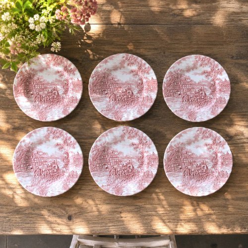 Assiettes anciennes anglaises Myott Staffordshire terre de fer rose