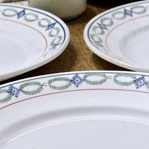 Assiettes anciennes terre de fer St Amand guirlande