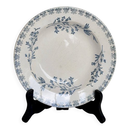 Assiettes creuses anciennes terre de fer ivoire et bleue - Manufacture de G