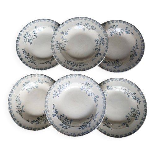 Assiettes creuses anciennes terre de fer ivoire et bleue - Manufacture de G