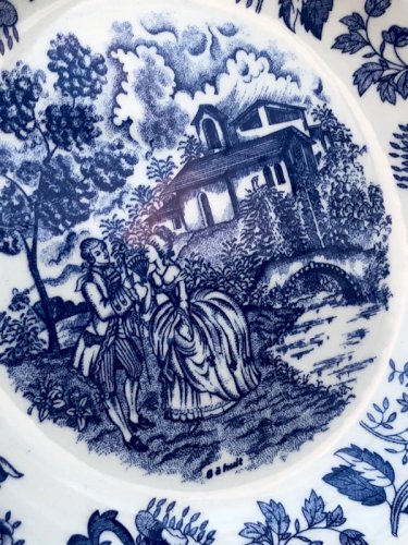 Assiettes creuses bleues et blanches en porcelaine Italienne
