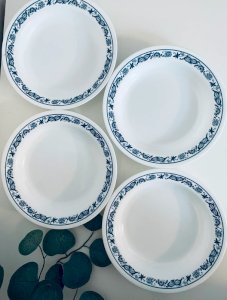 Assiettes Creuses Corelle Old Town Blue - Verre Vitrelle Vintage - 21,5 cm