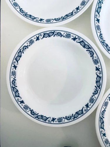 Assiettes Creuses Corelle Old Town Blue - Verre Vitrelle Vintage - 21,5 cm