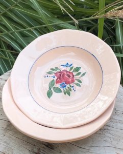 Assiettes creuses Digoin Sarreguemines rose pâle