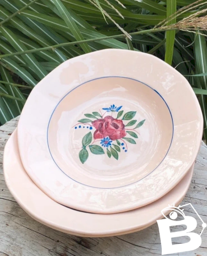 Assiettes creuses Digoin Sarreguemines rose pâle