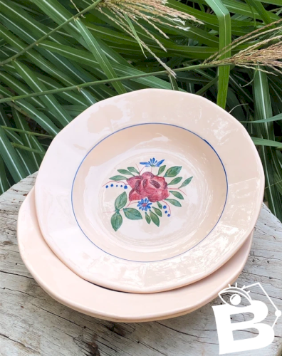 Assiettes creuses Digoin Sarreguemines rose pâle