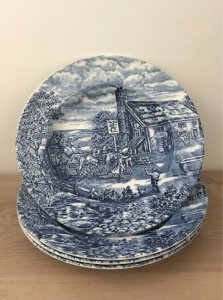 Retro vintage white and blue hollow plates made of porcelain England