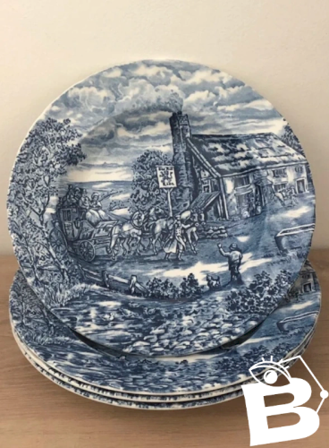 Assiettes creuses rétro vintage blanches et bleues en porcelaine England