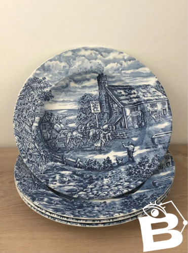 Assiettes creuses rétro vintage blanches et bleues en porcelaine England