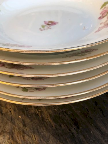Assiettes creuses vintage en porcelaine motifs fleurs roses