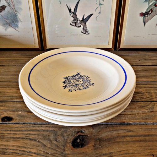 Assiettes creuses vintage faïence ADP, motifs de roses couleur bleu
