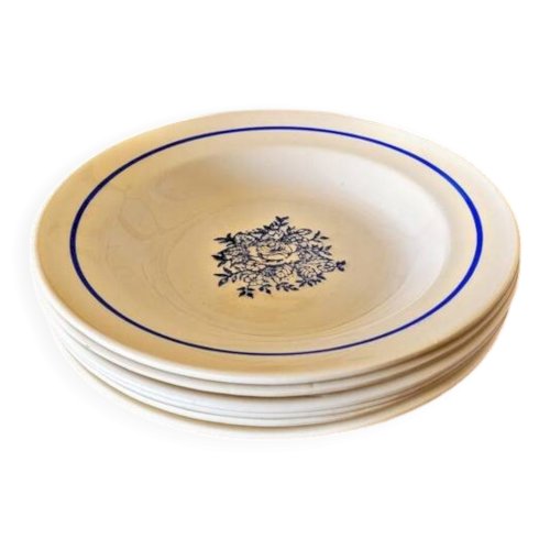 Assiettes creuses vintage faïence ADP, motifs de roses couleur bleu