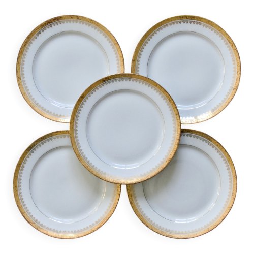 Assiettes décor à lor fin en porcelaine de Limoges Peconnet