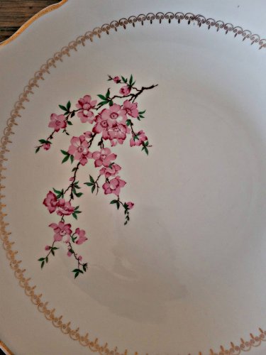 Assiettes dessert, KG Lunéville Florence avec plat gâteaux, fleurs roses