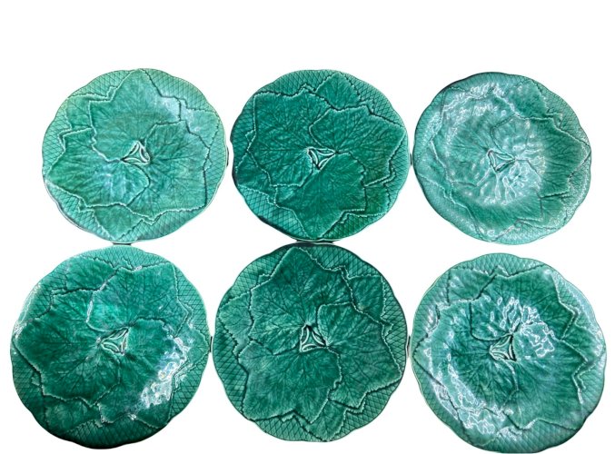 Assiettes Gien Primefleur barbotine verte lot 6 feuilles 21cm