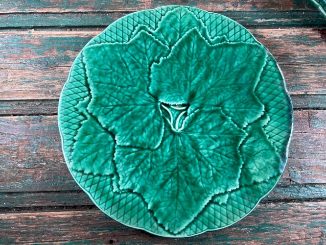 Assiettes Gien Primefleur barbotine verte lot 6 feuilles 21cm