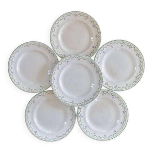 Assiettes plates anciennes Longwy Violetta peintes à la main