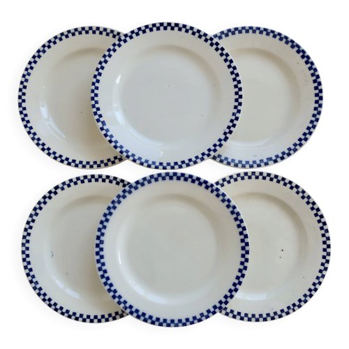 Assiettes plates anciennes terre de fer Salins – Modèle Damier