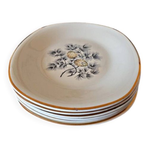 Assiettes plates Ceranord Saint Amand Dax, pommes de pin (par 6)