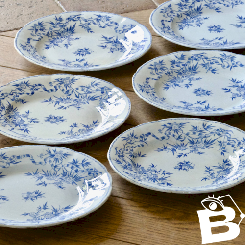 Assiettes plates en terre de fer Sarreguemines Epine, 1880