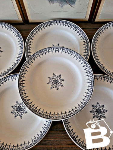 Assiettes plates Saint Amand en terre de fer bleue, service Primax