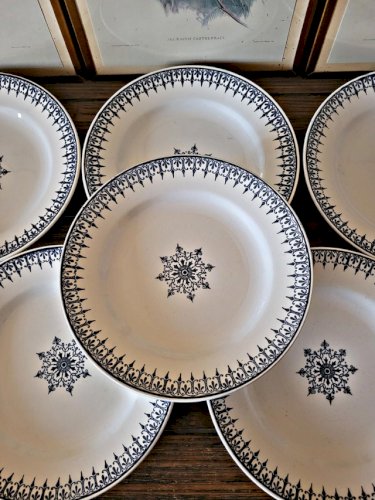 Assiettes plates Saint Amand en terre de fer bleue, service Primax