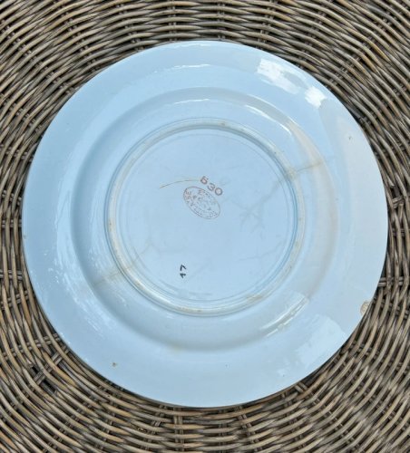 Assiettes rétro vintage blanches contours bleus