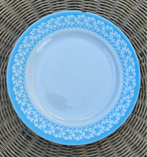 Assiettes rétro vintage blanches contours bleus