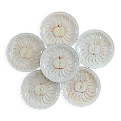 Assiettes vintage en barbotine trompe loeil tarte aux pommes