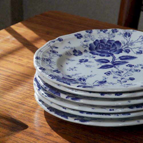 Assiettes vintage italiennes signées Quadrifoglio décor toile de Jouy