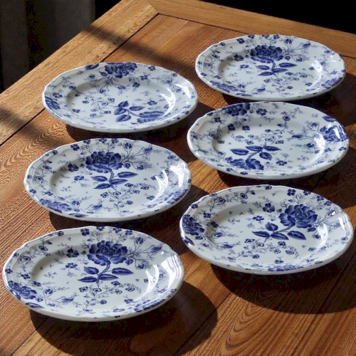 Assiettes vintage italiennes signées Quadrifoglio décor toile de Jouy