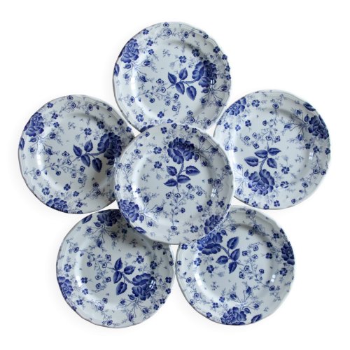 Assiettes vintage italiennes signées Quadrifoglio décor toile de Jouy