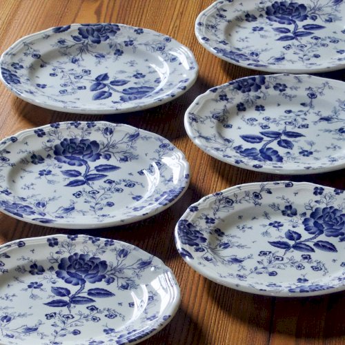 Assiettes vintage italiennes signées Quadrifoglio décor toile de Jouy