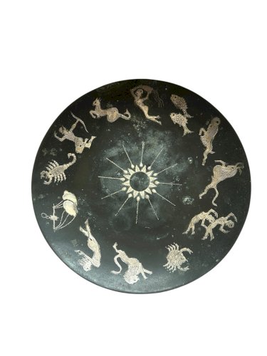 Astrologie Horoscope Divination Plat Métal Argent Zodiaque Vintage