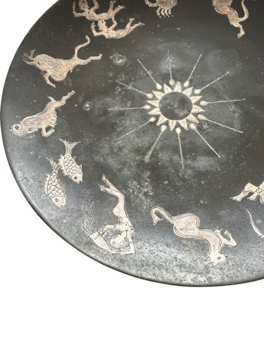 Astrologie Horoscope Divination Plat Métal Argent Zodiaque Vintage