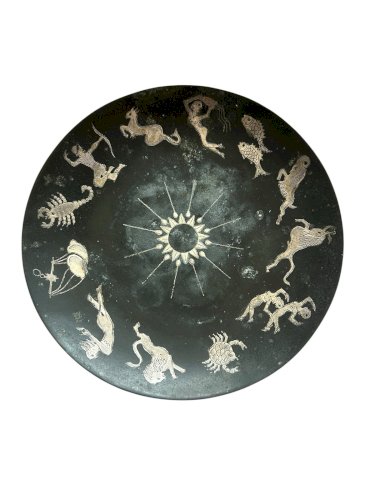 Astrologie Horoscope Divination Plat Métal Argent Zodiaque Vintage