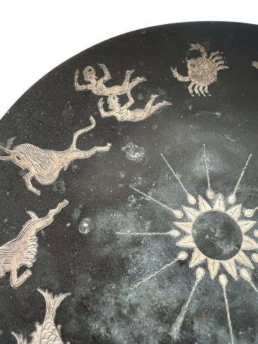 Astrologie Horoscope Divination Plat Métal Argent Zodiaque Vintage