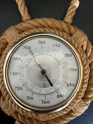 Audoux-Minet Baromètre gouvernail Ancien Vintage Design Corde