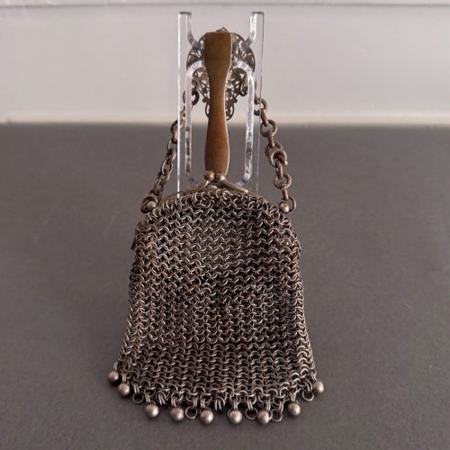 Aumônière bourse châtelaine métal argenté et turquoises Art Nouveau M3725