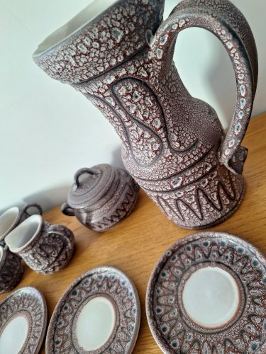 Austruy Vallauris service à café, carafe et plat céramique vintage, décoration