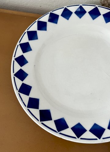 Authenticité - 4 assiettes plates/semi-creuses Losanges bleues - Lamandinoise - Saint Amand 