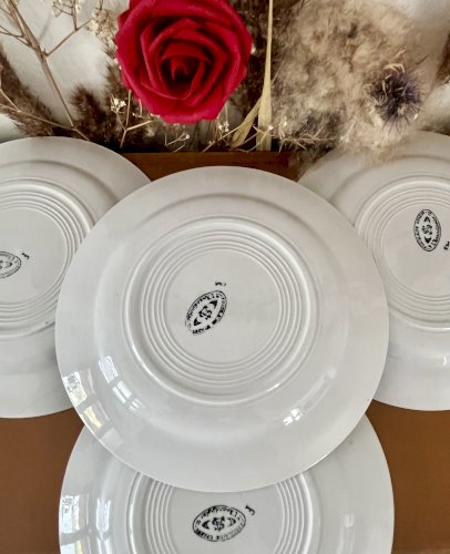 Authenticité - 4 assiettes plates/semi-creuses Losanges bleues - Lamandinoise - Saint Amand 