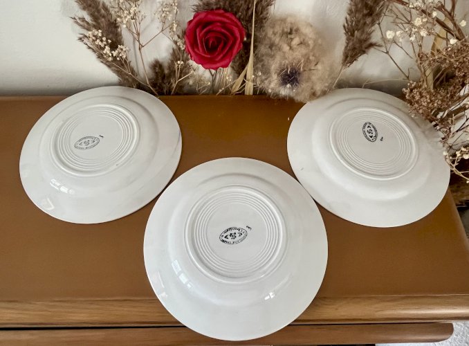 Authenticité - 4 assiettes plates/semi-creuses Losanges bleues - Lamandinoise - Saint Amand 